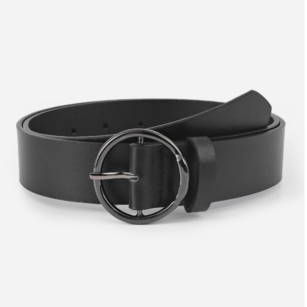 Black Vegan Leather Circle Buckle Belt S M L